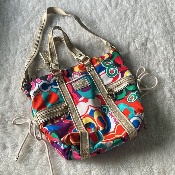 Coach F21361 Poppy Signature C Spotlight Glam Multicolor Shoulder Bag Tote - Picture 1 of 17